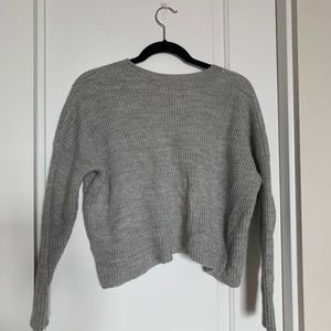 Grey Knit Cropped Flowy Sweater